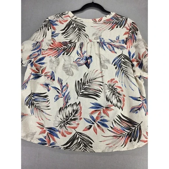 Womens Linen Rayon Blend Top‎ 1X Palm Leaves CJ Banks Coastal Resort Vacation - Picture 7 of 8
